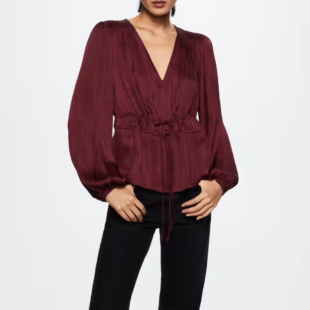 Bow satin blouse. NWOT. Size 14. Never used.
